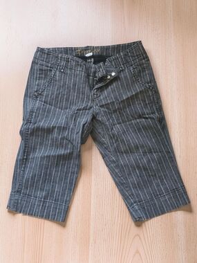 Level 99 Pinstripe Capri Pants in Charcoal